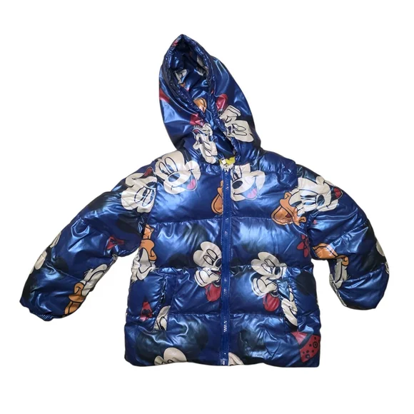 Disney Mickey Mouse Blue Puffer Jacket Kids Size 120 Hooded Coat - Picture 1 of 6
